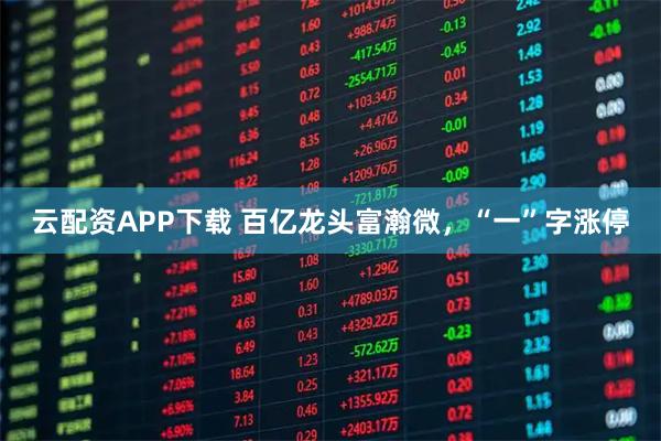 云配资APP下载 百亿龙头富瀚微，“一”字涨停